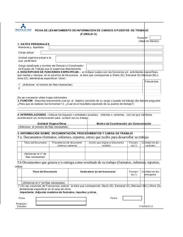 2 Ficha De Levantamiento De Informacion De Cargos O Puestos De Traba