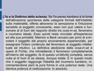 Il dibattito critico sulla  cosa-in-sé  kantiana, che si sviluppa fra '700 e '800, deve essere collocato all'interno di questa cornice introduttiva e di spiegazione. In questo modo sarà possibile sia motivare la scelta di quei pensatori che si spinsero ad adottare una forma oggettiva per la rappresentazione razionale (magari sino alla coppia Hegel-Marx), sia quella di chi – come Schopenhauer e Kierkegaard 