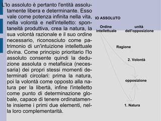 –  rimase a far valere l'opposto campo d'interesse del vitale ed apparentemente irrazionale. Sarà poi da qui possibile anche traguardare il tentativo di composizione di quest'antinomia, operato da Nietzsche alla fine del secolo XIX e vedere nella sua speculazione l'apertura di una nuova possibile razionalità, riacquisita – ricorda il richiamo alle filosofie presocratiche - nei primi decenni del secolo XX dalle avanguardie artistiche e letterarie e dalla nuove impostazioni della scienza contemporanea, dovute alla teoria della relatività e, soprattutto, alla meccanica quantistica (ora riaffermate dalle attuali teorie fisiche delle stringhe).  