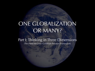 ONE GLOBALIZATION
OR MANY?
Part I: Thinking in Three Dimensions
(The Held-McGrew-Goldblatt-Perraton Framework)

 