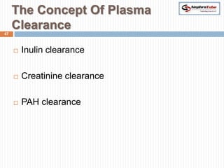 The Concept Of Plasma
47
     Clearance
        Inulin clearance

        Creatinine clearance

        PAH clearance
 