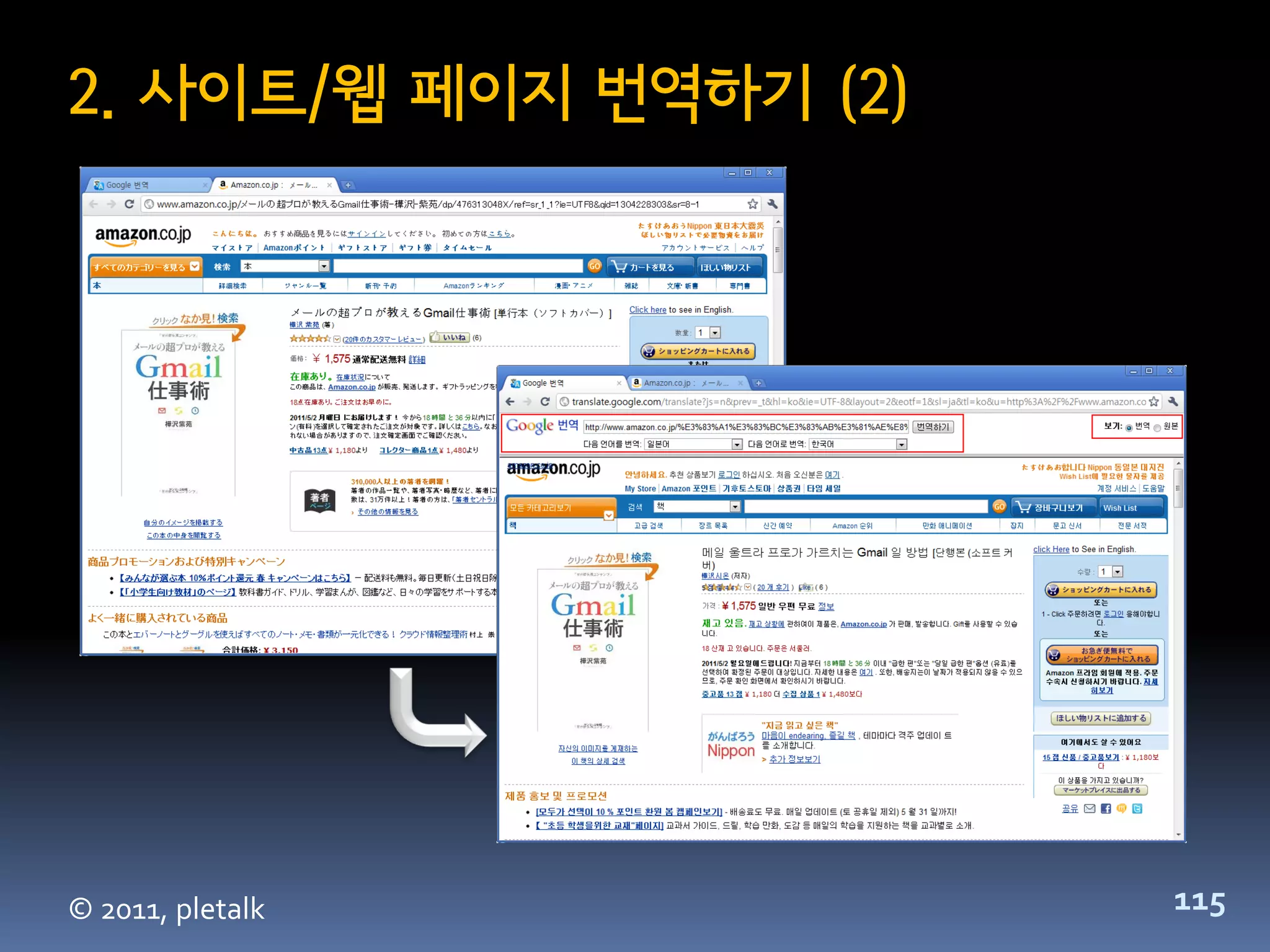 2. 사이트/웹 페이지 번역하기 (2)




© 2011, pletalk         115
 