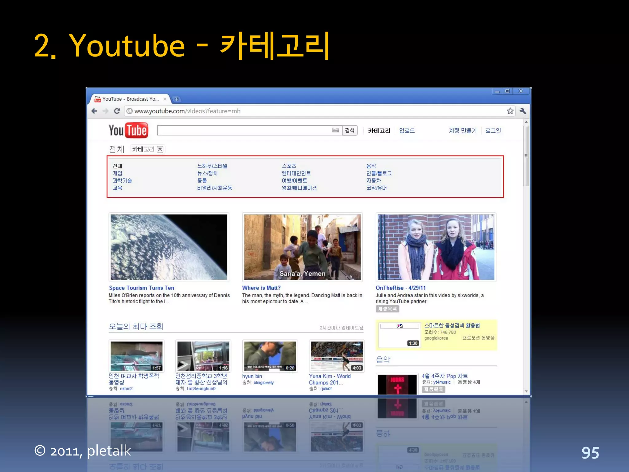 2. Youtube - 카테고리




© 2011, pletalk     95
 