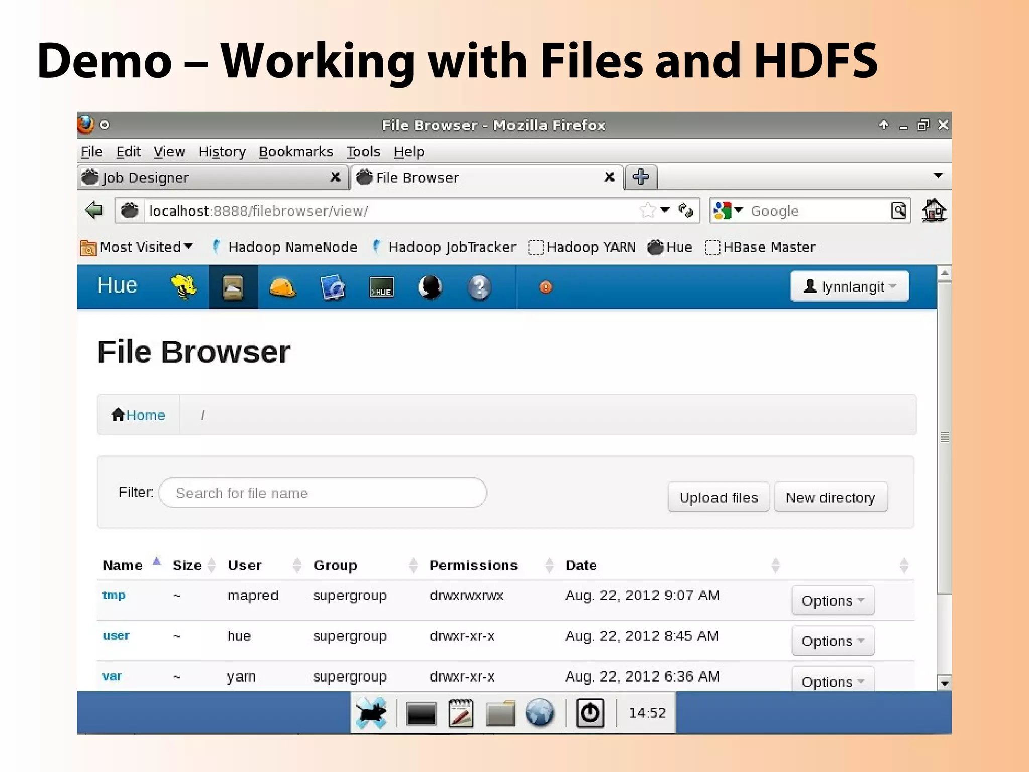 Demo – Working with Files and HDFS
 