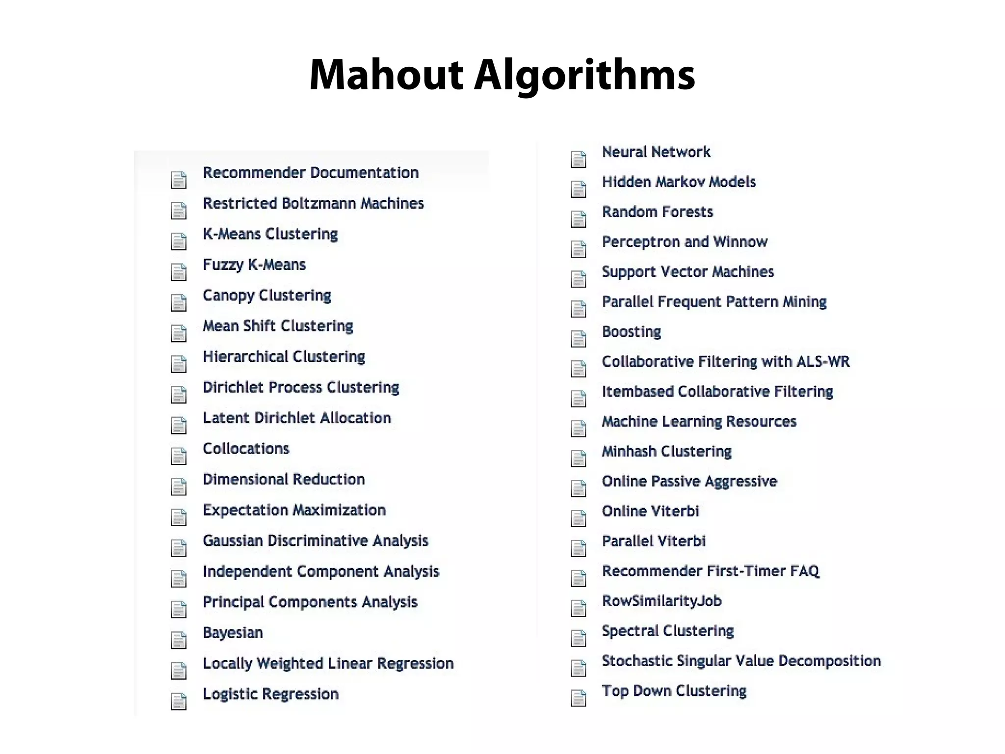 Mahout Algorithms
 