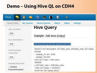 What is Hive?
 a data warehouse system for Hadoop that

facilitates easy data summarization

supports ad-hoc queries (s...