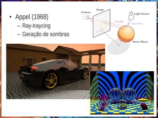 • Appel (1968)
– Ray-traycing
– Geração de sombras
 