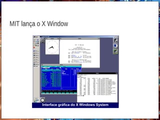 MIT lança o X Window
http://tutorials.tanmar.de/cygwin_lokal.php
Interface gráfica do X Windows System
 