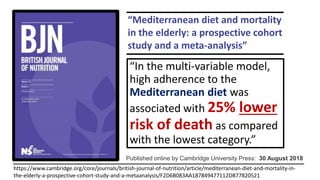 May 2008 Sept 2016
April 2015
Longevity Benefits of Mediterranean Diet
 