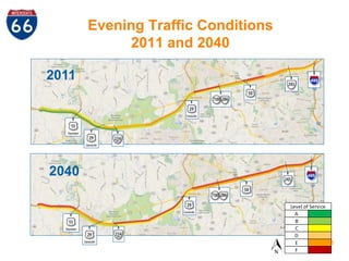 I-66 Evening Traffic 
Conditions 
2011 and 2040 
5 
2011 
2040 
Level of Service 
A 
B 
C 
D 
E 
F 
Evening Traffic Condit...