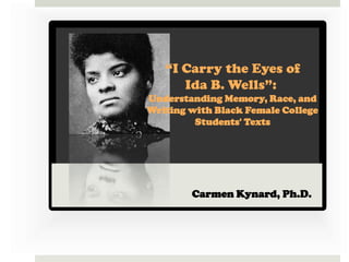 “I Carry the Eyes of
      Ida B. Wells”:
Understanding Memory, Race, and
Writing with Black Female College
         Students' Texts




        Carmen Kynard, Ph.D.
 
