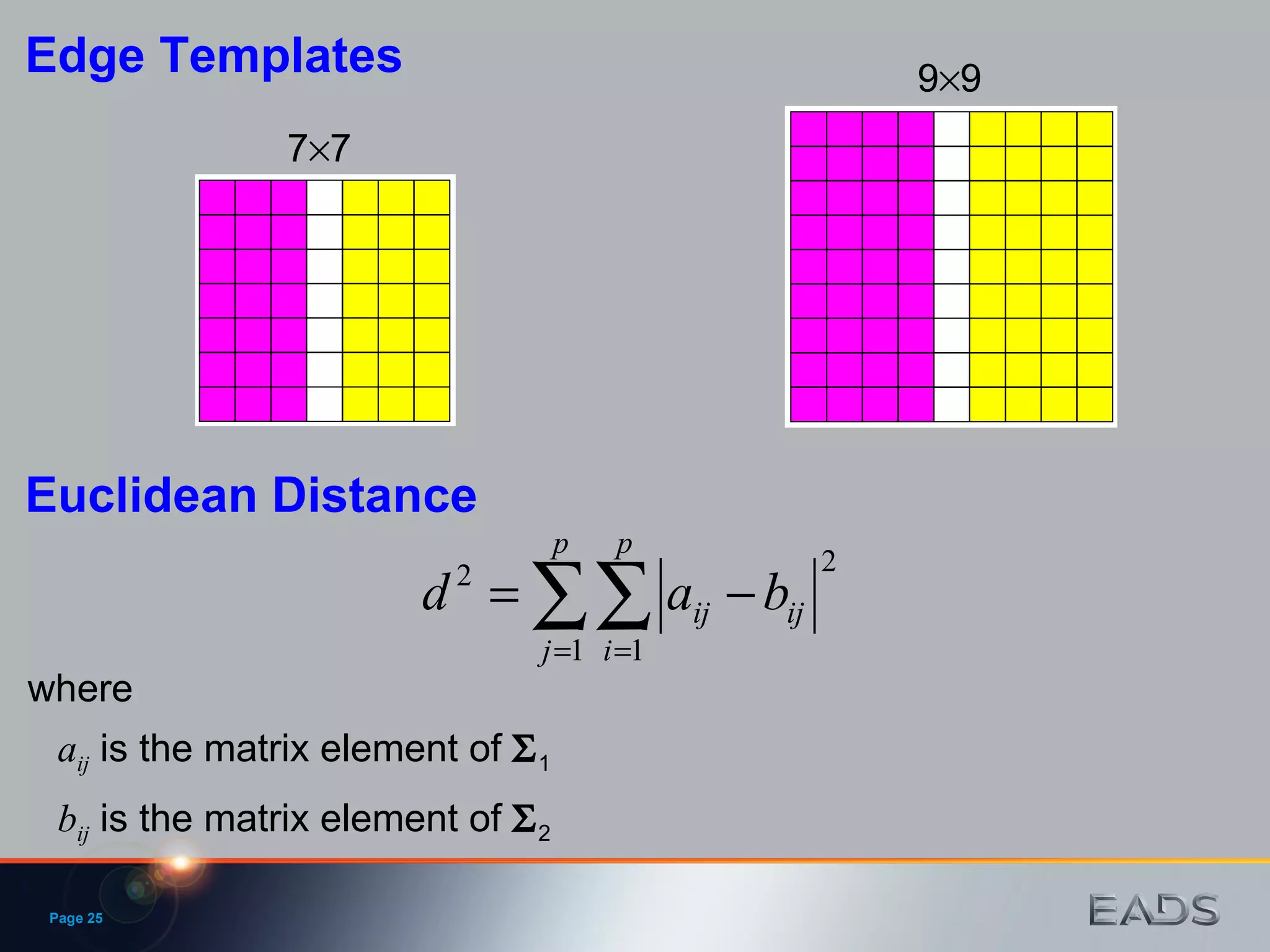 Page  Edge Templates 7  7 9  9 Euclidean Distance where b ij  is the matrix element of   2 a ij  is the matrix element of   1 