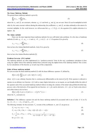 Derivation and Application of Multistep Methods to a Class of First ...