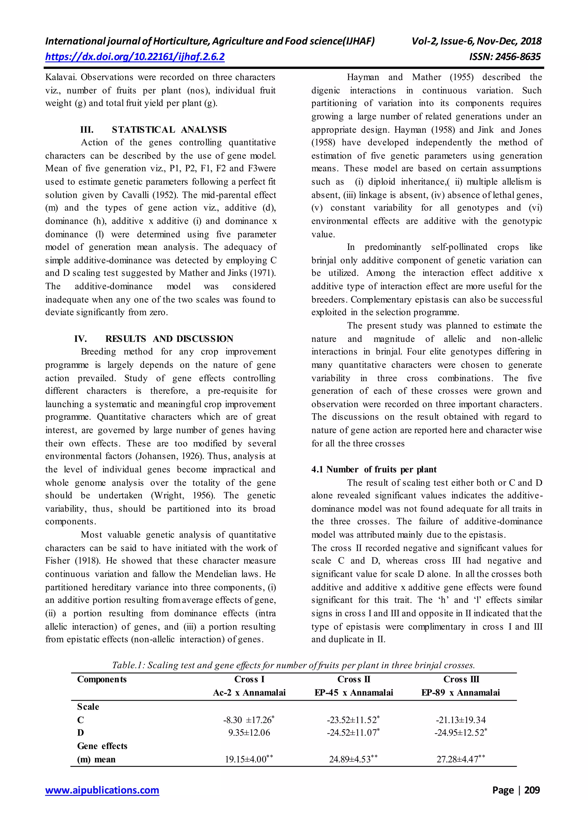 Gene Action for Yield and its Attributes by Generation Mean Analysis in ...