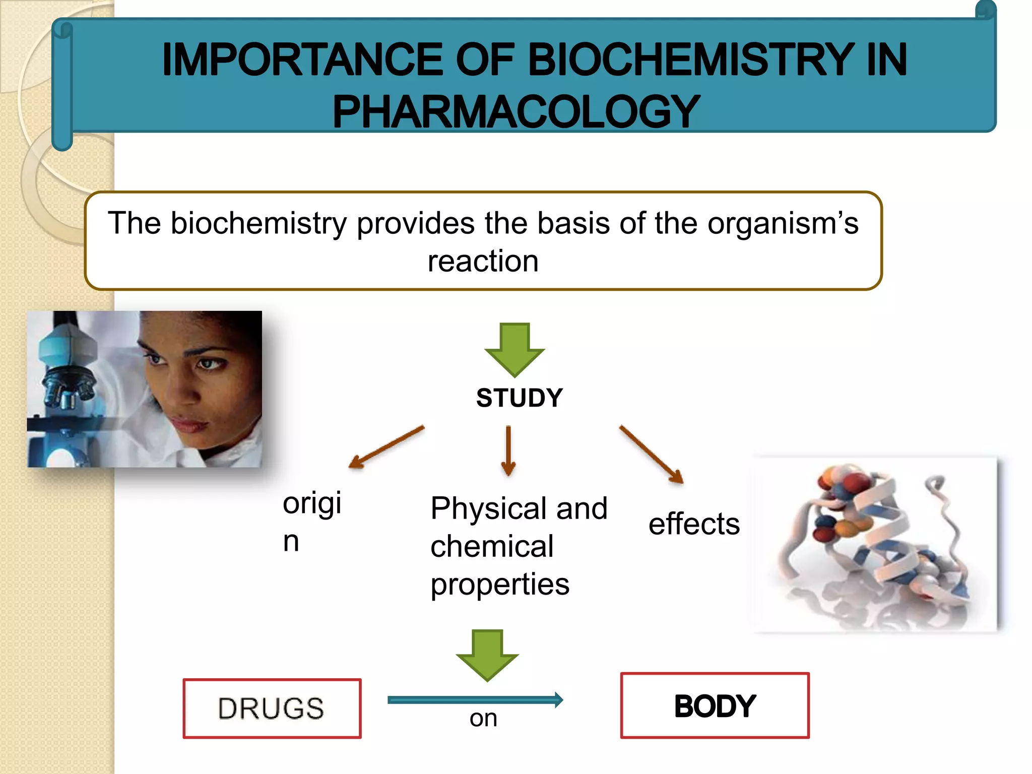 The biochemistry provides the basis of the organism’s
                      reaction



                         STUDY



            origi     Physical and    effects
            n         chemical
                      properties



                         on
 