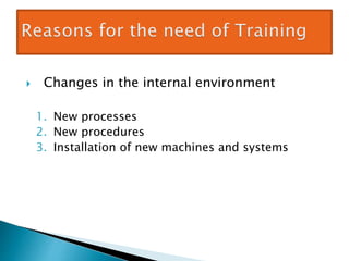  Changes in the internal environment
1. New processes
2. New procedures
3. Installation of new machines and systems
 