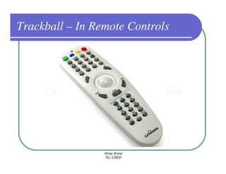 Trackball – In Remote Controls




                 Vinay Arora
                 TU, CSED
 