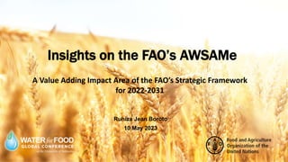 Insights on the FAO’s AWSAMe
Ruhiza Jean Boroto
10 May 2023
A Value Adding Impact Area of the FAO’s Strategic Framework
for 2022-2031
 