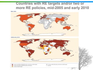 Countries with RE targets and/or two or
more RE policies, mid-2005 and early 2010
 