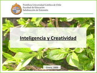 Pontificia Universidad Católica de Chile Facultad de Educación Subdirección de Extensión - Enero, 2009 - - Enero, 2009 - Inteligencia y Creatividad 