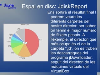 Discs Durs Per a veure un llistat dels discs durs del sistema, i el seu punt de muntatge, tenim el comandament “ fdisk -l ” .  