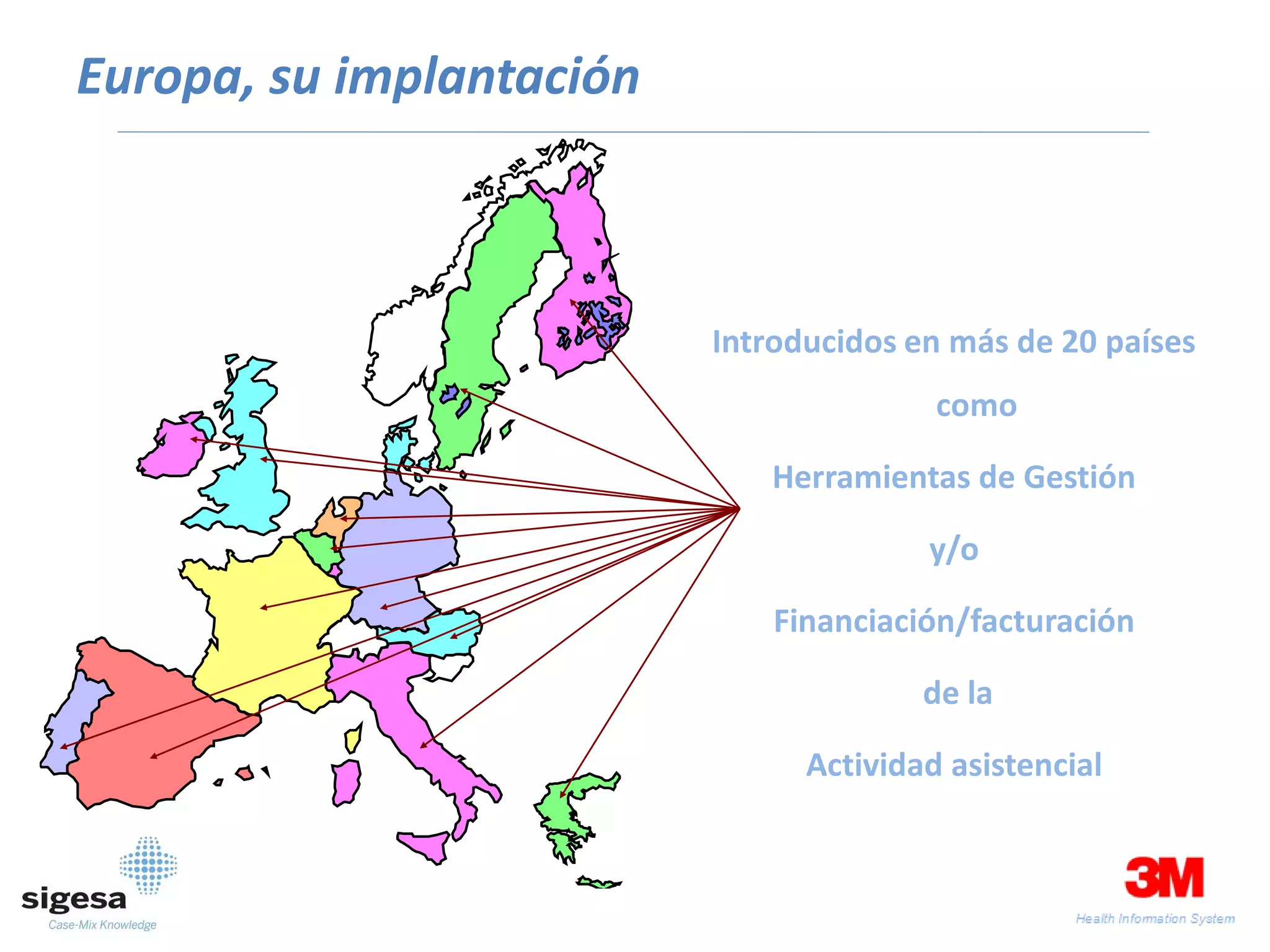 Europa, su implantación



                          Introducidos en más de 20 países
                                         como

                             Herramientas de Gestión

                                        y/o

                              Financiación/facturación

                                        de la

                                Actividad asistencial
 