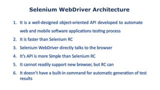 Selenium Component Overview Comprehensive Overview of Selenium Automated Testing Framework and Its ...