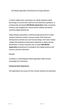 IOS Mobile Application Development by Exiga Software | PPTX