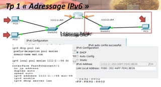 Tp 1 « Adressage IPv6 »
1-Adressage statique:2-Adressage Eui-643-adressage des Pc4-Adressage DHCP
 