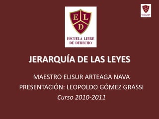 JERARQUÍA DE LAS LEYES
MAESTRO ELISUR ARTEAGA NAVA
PRESENTACIÓN: LEOPOLDO GÓMEZ GRASSI
Curso 2010-2011
 