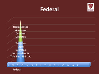 Federal
Reglamentos
Acuerdos
Ordenes
Decretos
Tratados
Leyes
Decretos
Jurisprudencia
Trib. Fed. 192 L.A.
Federal
I N C O N S T I T U C I O N A L
 