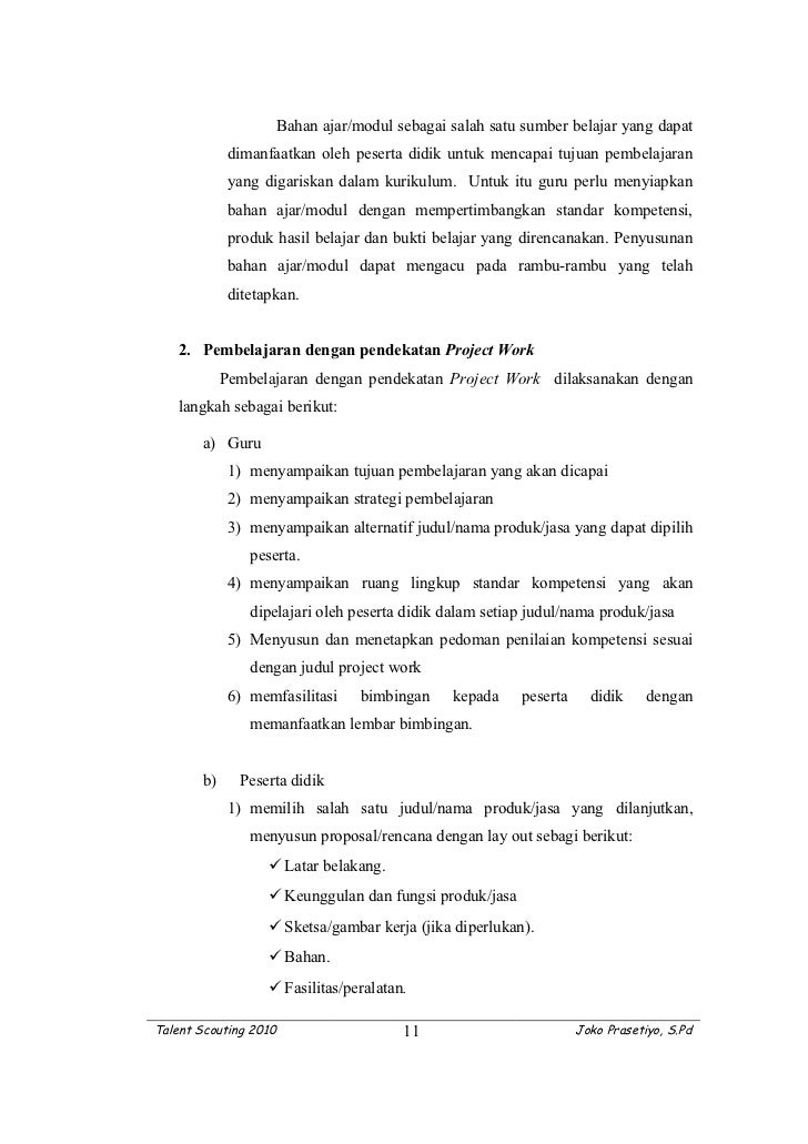 Implementasi Project Work Dalam Pembelajaran Praktek Produktif