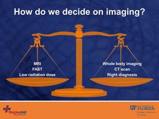 How do we decide on imaging?
Right diagnosisLow radiation dose
CT scanFAST
Whole body imagingMRI
 