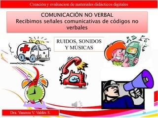 COMUNICACIÓN NO VERBAL
Recibimos señales comunicativas de códigos no
verbales
RUIDOS, SONIDOS
Y MÚSICAS
20
 