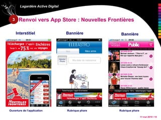 Renvoi vers App Store : Nouvelles Frontières Interstitiel  Bannière Bannière Ouverture de l’application Rubrique phare Rubrique phare 3 