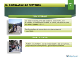 Circularemos por el carril derecho.
El resto de carriles son para adelantar. Si adelantamos por el izquierdo, antes de tomar la salida, debemos
colocarnos en el carril derecho.
9- GLORIETAS
TEMA
2
 