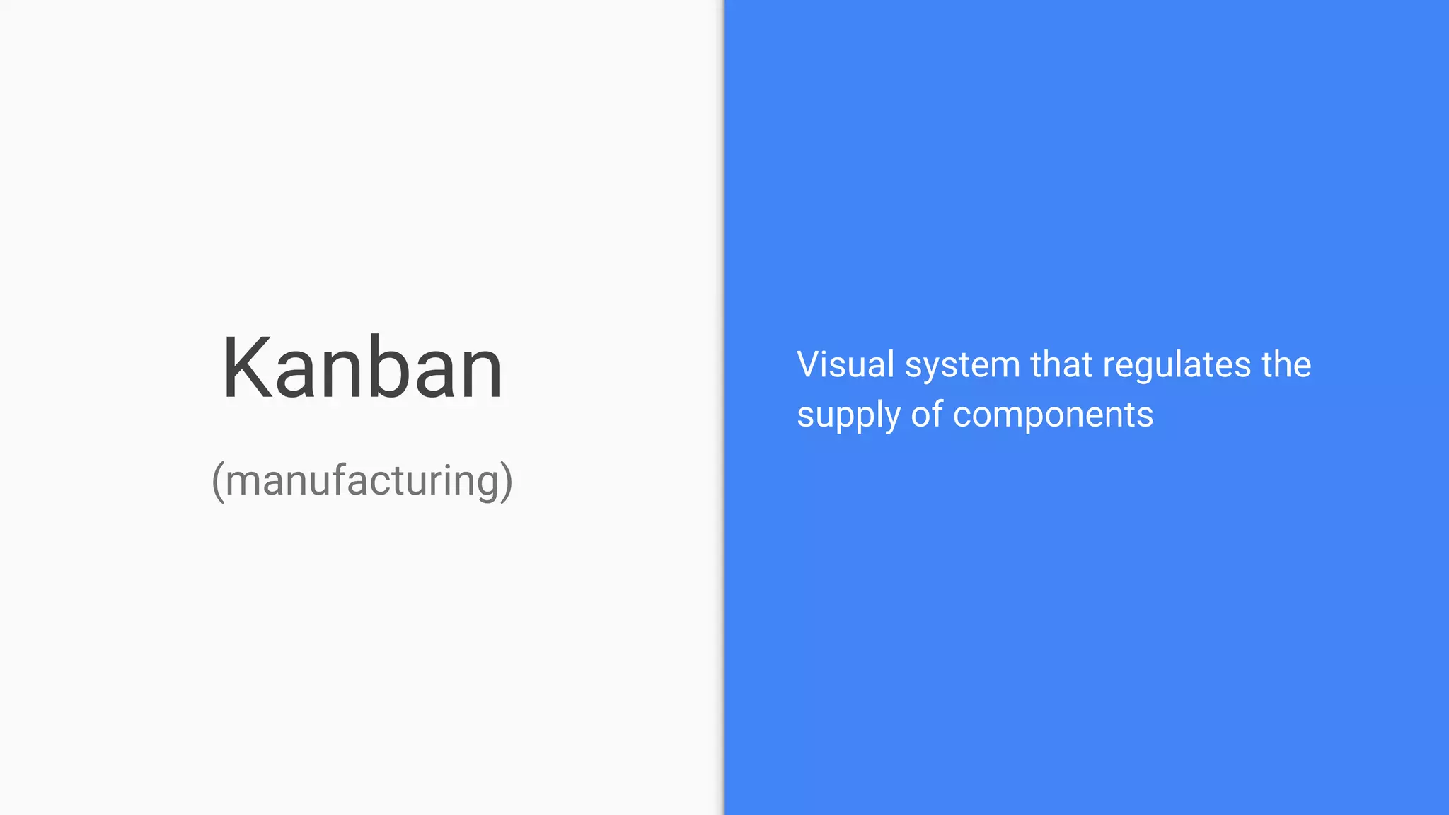 Kanban
(manufacturing)
Visual system that regulates the
supply of components
 