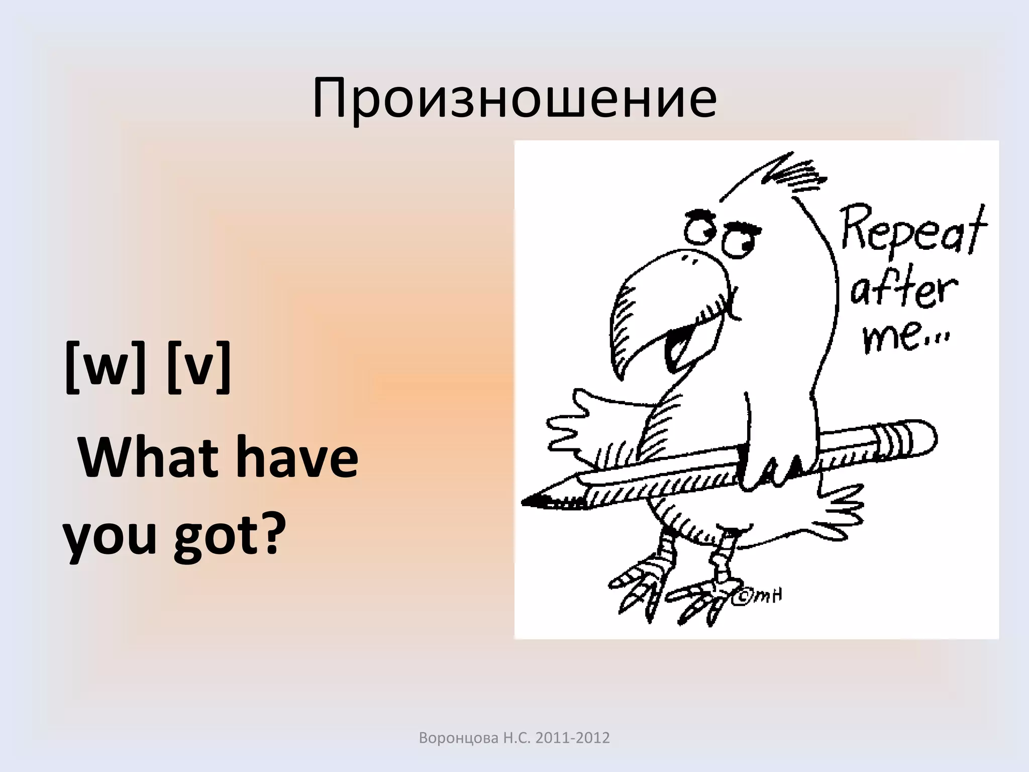 Произношение [w] [v] What have you got? Воронцова Н.С. 2011-2012 