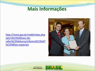 Mais Informações 
http://mma.gov.br/redd/index.php/pt/n%C3%ADveis-de- refer%C3%AAncia/informa%C3%A7%C3%B5es-espaciais  
