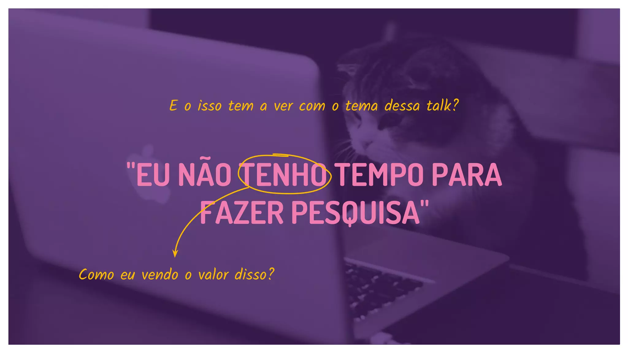"EU NÃO TENHO TEMPO PARA
FAZER PESQUISA"
E o isso tem a ver com o tema dessa talk?
Como eu vendo o valor disso?
 