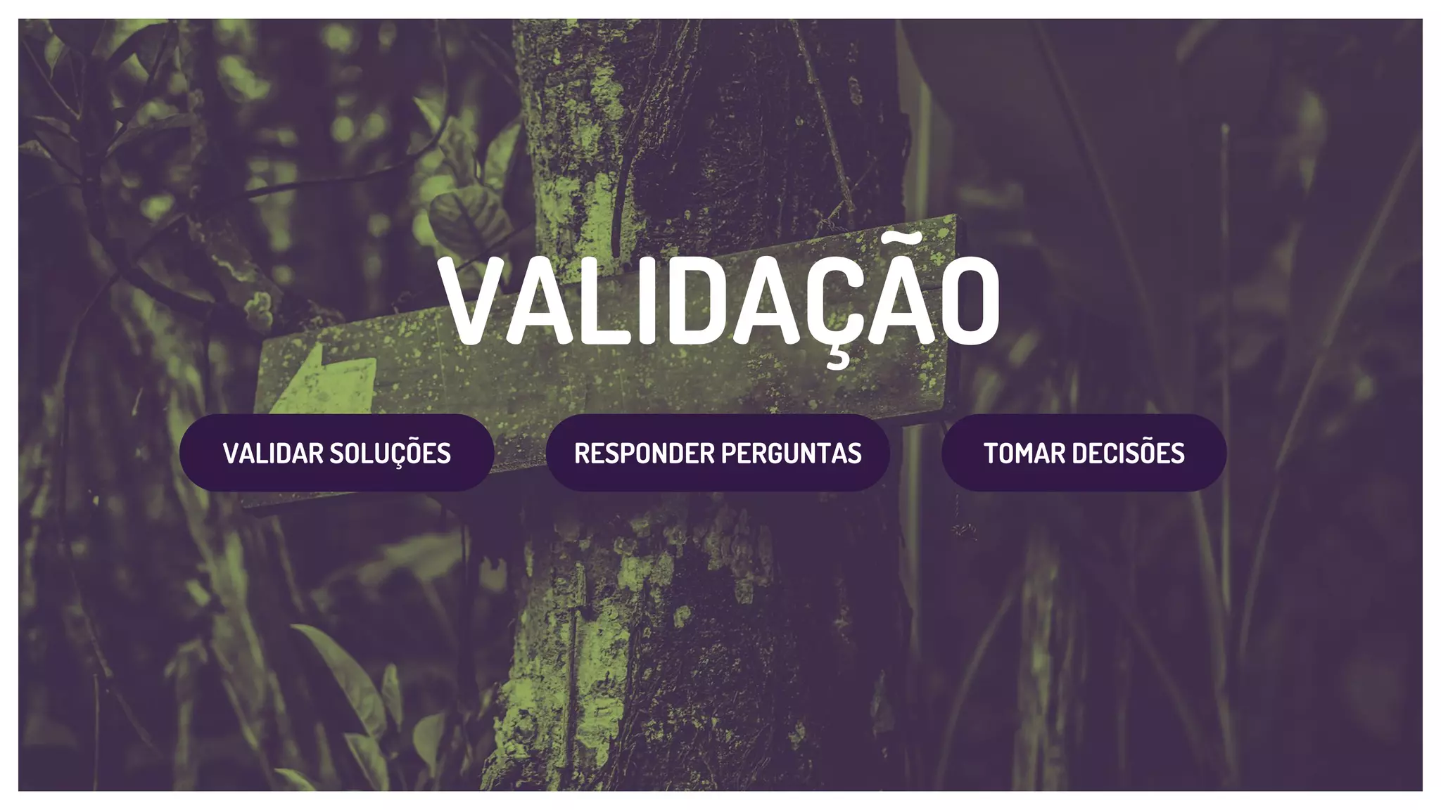 VALIDAÇÃO
VALIDAÇÃO
VALIDAR SOLUÇÕES TOMAR DECISÕESRESPONDER PERGUNTAS
 