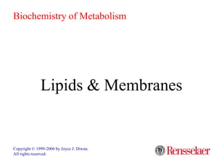 Lipids & Membranes
Copyright © 1999-2006 by Joyce J. Diwan.
All rights reserved.
Biochemistry of Metabolism
 