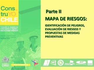 MAPA DE RIESGOS:MAPA DE RIESGOS:
IDENTIFICACIÓN DE PELIGROS,IDENTIFICACIÓN DE PELIGROS,
EVALUACIÓN DE RIESGOS YEVALUACIÓN DE RIESGOS Y
PROPUESTAS DE MEDIDASPROPUESTAS DE MEDIDAS
PREVENTIVASPREVENTIVAS
Parte IIParte II
 