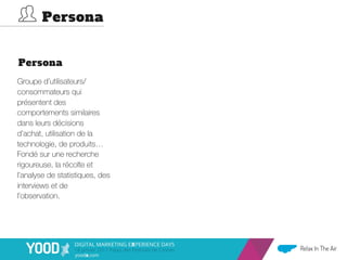 Relax In The Air
Persona
Persona
Groupe d’utilisateurs/
consommateurs qui
présentent des
comportements similaires
dans leu...