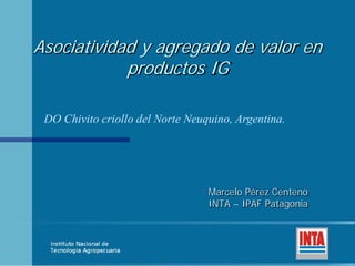 Asociatividad y agregado de valor en
productos IG
Marcelo Pérez Centeno
INTA – IPAF Patagonia
DO Chivito criollo del Norte Neuquino, Argentina.
 