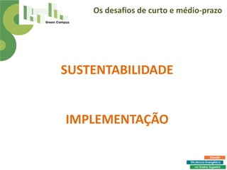 Os desafios de curto e médio-prazo




SUSTENTABILIDADE


IMPLEMENTAÇÃO
 
