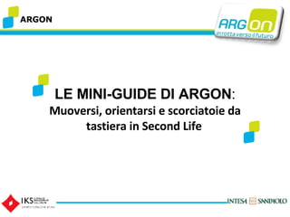 ARGON LE MINI-GUIDE DI ARGON : Muoversi, orientarsi e scorciatoie da tastiera in Second Life   