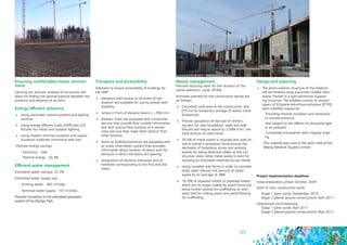 65
Ensuring comfortable indoor environ-
ment
Carrying out acoustic analysis of structures will
allow for finding the optimal balance between the
presence and absence of an echo
Energy efficient solutions
	 Using automatic control systems and lighting
controls
	 Using energy efficient bulbs (UHP) and LED
fixtures for indoor and outdoor lighting
	 Using modern thermal insulation and vapour
insulation materials minimizing heat lost
Planned energy savings:
- Electricity - 10%
- Thermal energy - 22,3%
Efficient water management
Estimated water savings: 22.3%
Estimated water supply use:
- Drinking water - 360 m3/day
- Technical water supply - 101 m3/day
Planned Connection to the centralised greywater
system of the Olympic Park.
Project implementation deadlines
Initial preparatory phase: October 2009
Start of main construction work:
Stage 1 (zero cycle): September 2010
Stage 2 (above ground construction): April 2011
Operational commissioning:
Stage 1 (zero cycle): April 2011
Stage 2 (above ground construction): May 2013
Transport and accessibility
Solutions to ensure accessibility of buildings for
the LMP:
	 elevators with access to all levels of the
stadium are available for use by people with
disability
	 ramps in front of elevator doors L = 900 mm
	 elevator stalls are equipped with conductive
devices that provide floor number information
and with ground floor buttons of a certain
color and size that make them distinct from
other buttons
	 doors at building entrances are equipped with
an audio information system that provides
information about location of doors and the
direction in which the doors are opening
	 designation of sections stairways and of
handrails corresponding to the first and last
steps
Waste management
Planned recycling rates for the duration of the
venue operation cycle: 39.6%.
Activities planned for the construction period are
as follows:
	 Concreted solid area at the construction site
(75 m2 for temporary storage of waste metal
temporarily
	 Precise calculation of the size of reinforc-
ing bars for slab foundation, walls and wall
fixtures will reduce waste by 2.58% from the
total amount of used metal
	 35.5% of metal waste is recycled and used on
site to install a temporary fence around the
perimeter of hazardous zones and working
stands for laying electrical cables at the con-
struction sites; other metal waste is sent for
recycling as recyclable materials (scrap metal)
	 Using reusable wall forms in order to concrete
shear walls reduces the amount of wood
waste by an average of 38%
	 16, 8% of plywood sheets or plywood sheets
which are no longer usable as wood forms are
being further utilized for scaffolding on stair-
ways and for making stairs and wood flooring
for scaffolding
Design and planning
	 The entire exterior structure of the Stadium
will be finished using pneumatic bubble mem-
brane, framed in a light aluminium support-
ing structure. The bubbles consist of several
layers of Ethylene-tetra-fluoro-ethylene (ETFE)
with modified copolymer:
- Providing thermal insulation and resistance
to outside pressure
- Not subject to the effects of ultraviolet light
or air pollution
- Completely transparent with irregular shad-
ing
This material was used in the outer shell of the
Beijing National Aquatics Center.
 