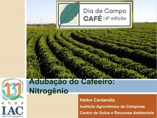 Adubação do Cafeeiro:
Nitrogênio
Heitor Cantarella
Instituto Agronômico de Campinas
Centro de Solos e Recursos Ambientais
 
