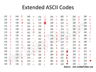 Extended ASCII Codes
 